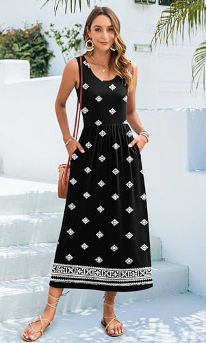 Image of WNEEDU Women's Summer Maxi Dress Casual Sleeveless Sundress