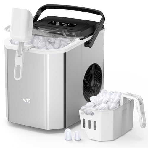 WIE Stainless Steel Ice Maker, Self-Cleaning Ice Maker Machine, 12kg/24H, 2 Sizes 9 Ice Cube Ready in 6 Mins Ice Machine with Handle, Scoop &amp; Basket, 1.5L Ice Cube Maker for Home/Kitchen/Office/Bar