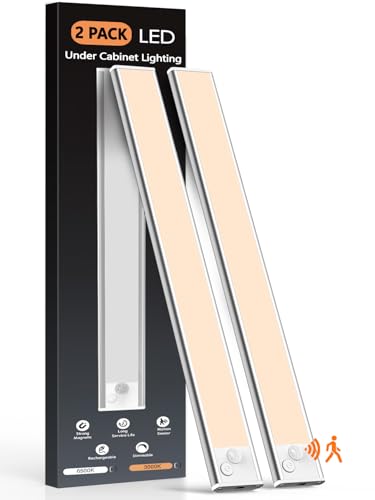 Image of 14in Under Cabinet Lighting, Upgraded 3200mAh Rechargeable Under Cabinet Lights Wireless, LED Motion Sensor Light Indoor Closet Lights Under-Counter Light Fixtures for Kitchen, Pantry, 2-Pack