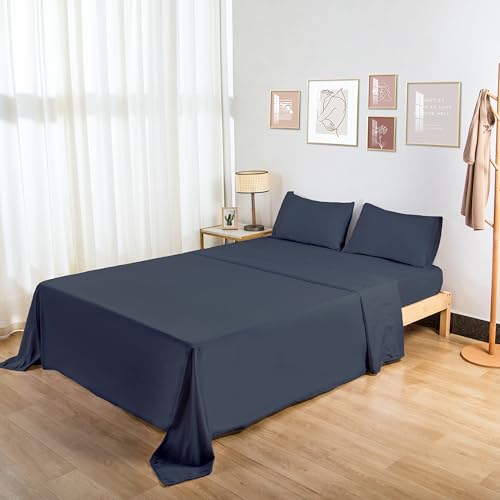 HBHLFZ Twin XL Flat Sheet - Ultra Soft Polyester Top Sheet - Hotel Quality Bed Sheets - Comfortable Wrinkle-Free - Easy to Care for - 1 Twin XL Flat Sheet Only(Twin XL,Navy Blue)