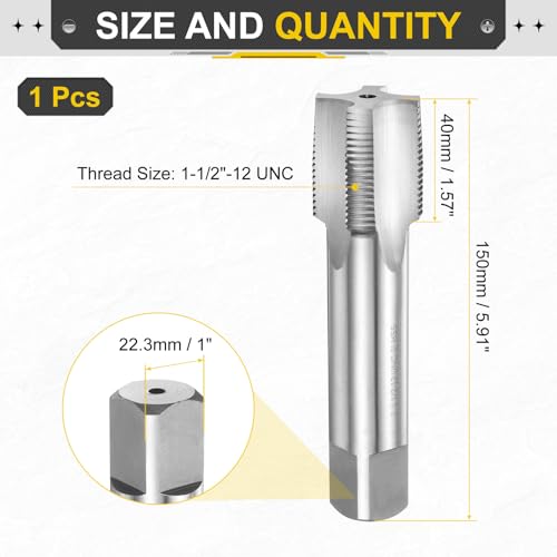 Image of uxcell Hand Taper Tap 1-1 /2 inch-12 UNC 2B Left Hand Thread Taper Style Taps Straight Flute Screw Tapping Threading Tool High Speed Steel HSS6542