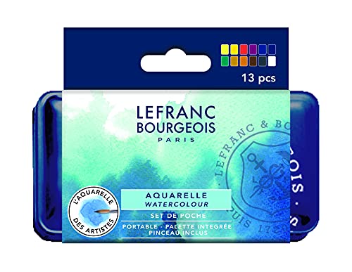 Lefranc Bourgeois Aquarelle Fine Boite Metal De 12 Demi Godets, Ensemble de 13 pièces