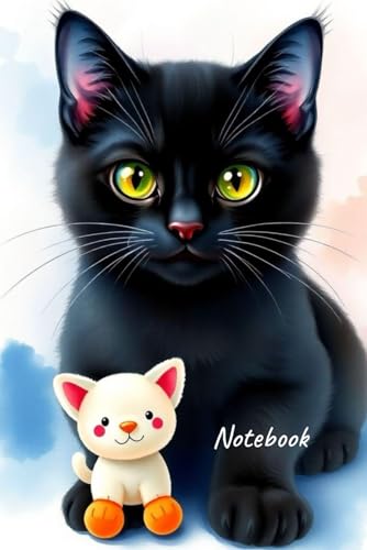 Black Cat Playing With Toy Notebook: Matte Paperback Notebook: 120 Pages Size 6 inches x 9 inches image 2