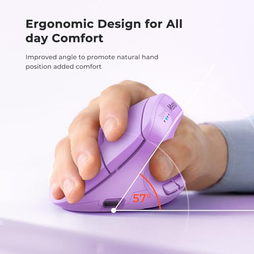 Image of MEETION Ergonomic Mouse, Wireless Mouse, Bluetooth Vertical Rechargeable Mice, 4 Adjustable DPI 800-2400, Bluetooth 5.2+5.2+USB Mouse for Windows /Mac, for Laptop /PC /Desktop /Computer /iPad - Purple