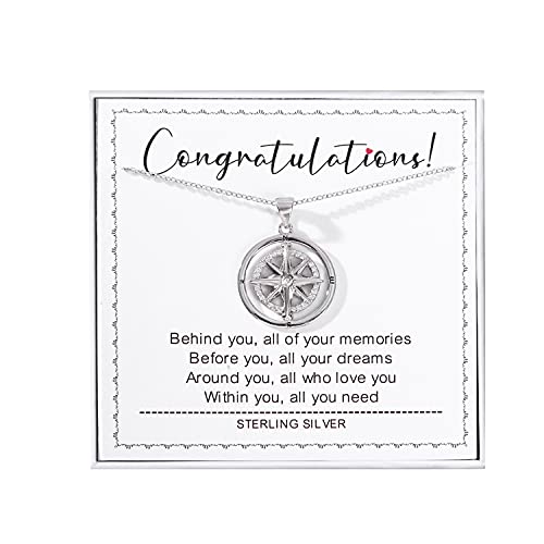 Graduation Gifts for Her, Sterling Silver compass Necklace Pendant, Necklaces for Women, College, High School Graduation Necklace