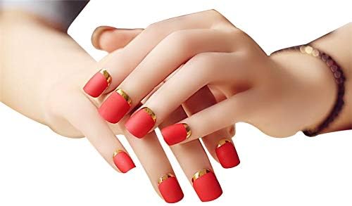 24pcs/set Short Matte False Nail Tips French Fake Nail for Women Press On Nails Fake Fingernails Full Cover Decals Deep Red - Image 3
