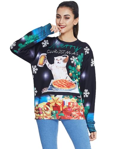 Idgreatim Unisex Ugly Christmas Crewneck Sweatshirt Novelty 3D Graphic Long Sleeve Sweater Shirt