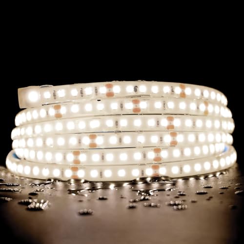 SuperlightingLED DC24V 4000K White Sauna LED Strip Lights High Temp, Flexible Long 5m 16.4ft 120 LEDs/m Heat Resistant Waterproof LED Strip Light IP68 for Steam Room Lighting (4000K Natural White)