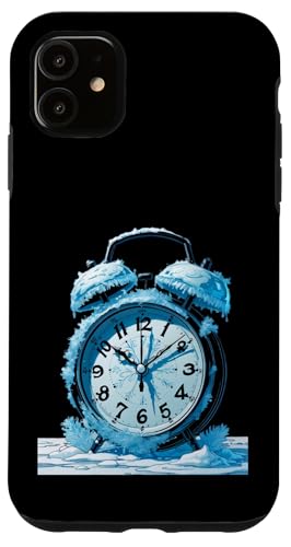 氷と雪に覆われたヴィンテージ目覚まし時計 スマホケース iPhone 11 用