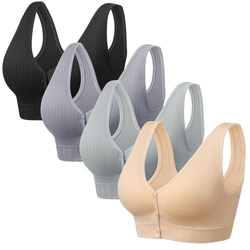 Image of Angelhood Front Close Wireless Bras for Women, Smoothing Padded Bralette, Comfortable Snap Closing Bras, 4 Pack