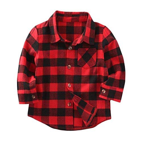 Kids Little Boys Girls Baby Long Sleeve Button Down Red Plaid Flannel Shirt Plaid Girl Boy NB-6T