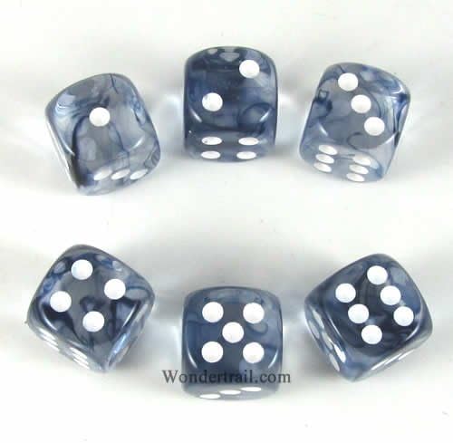 Wondertrail Black Nebula with White Pips 16mm D6 Dice Set of 6 WCX27608E6