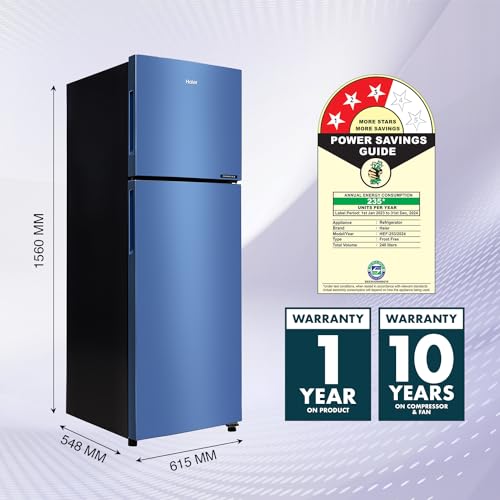 Image of Haier 240 L, 3 Star, 5 In 1 Convertible, Twin Inverter Technology, Frost Free Double Door Refrigerator (HEF-253GI-P, Green Inox)