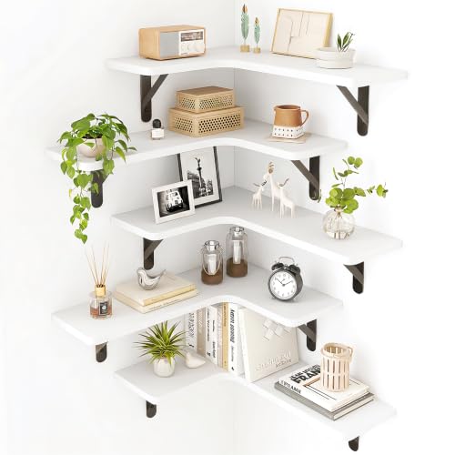 Fixwal Conner Shelves Wall Mounted for Decor, White Set of 5
