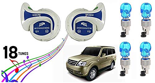 Vocado Mocc 18 in 1 Digital Tones Car Magic Horn Set of 2-Tata Sumo Grande + Vocado Blue Skull Car Tyre LED Motion Sensor Set of 4-Honda CR-V Type 2