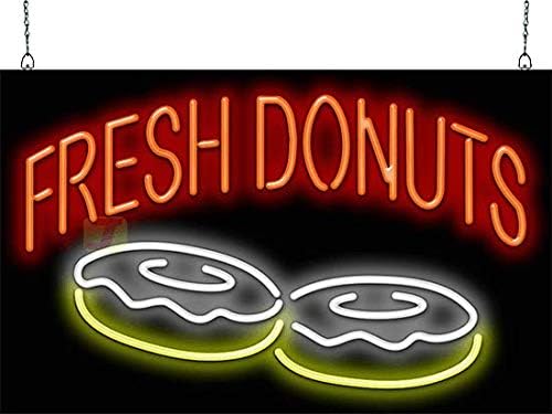 Miniatura 1 de Letrero de neón Fresh Donuts, 32 pulgadas de ancho x 20 pulgadas de alto, neón doblado a mano de calidad, letras rojas con un gráfico de donas