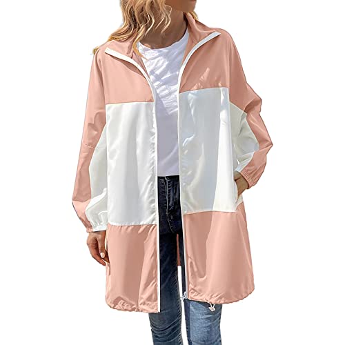 Generisch Chaqueta cortavientos a juego para mujer, impermeable, larga, cortavientos, abrigos cortavientos con capucha, chubasqueros ligeros de viaje, gabardinas con capucha, chaquetas de béisbol para