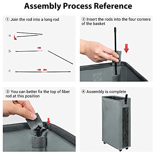 Zero Jet Lag 62L Large Slim Rolling On Wheels Laundry Hamper Basket Clear Window Visible Dirty Clothes Hamper Clothes Storage Standable Corner Handy Bin (25 Inches,Grey) #TOP5