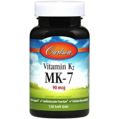 Carlson - Vitamin K2 MK-7 (Menaquinone), 90 mcg, Bone Support, Cardiovascular Function & Calcium Bioavailability, 120 Softgels