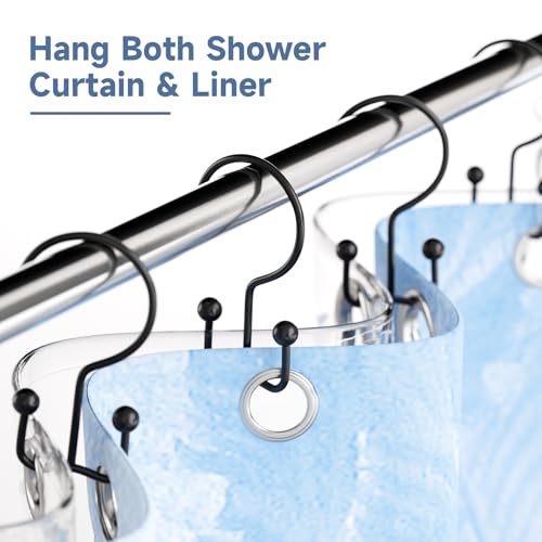 Image of Titanker Shower Curtain Hooks Rings, Rust Resistant Metal Minimalist Simple Double Glide Shower Hooks Rings for Bathroom Shower Rods Curtains, Set of 12 Hooks - Black