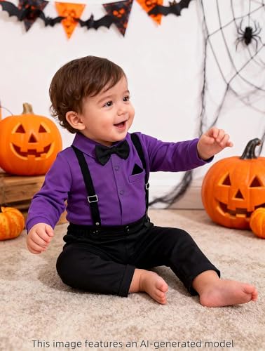 Image of A&J DESIGN Baby Boys Suits Infant Gentleman Formal Wedding Suspenders Outfit with Bowtie