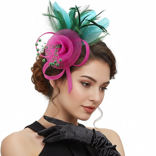 Image of DRESHOW Fascinators Hats for Women Tea Party Fascinator Hats Vintage 50s Headwear Cocktail Wedding Church Derby Hat