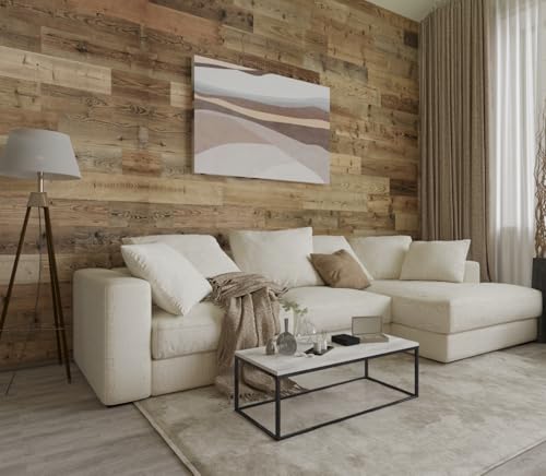 SIBERIAN HERITAGE Shiplap Boards for Wall - Reclaimed Wood Planks for Rustic Decor - Set of 12 Barnwood Planks (32 x 4 x 0.3 Inch) - 10.7 Sq Ft in 1 Box - DIY (Nailed or Glued)|… (Brown)…