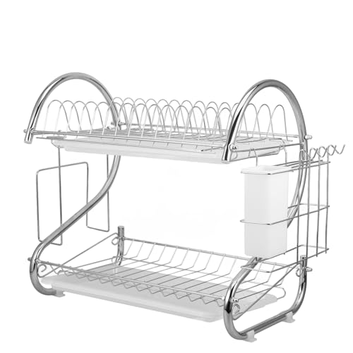ARTSEWPLY ステンレス製二段収納スタンド 水切りラック キッチン用 多機能省スペース食器乾燥棚 家 レストラン向け