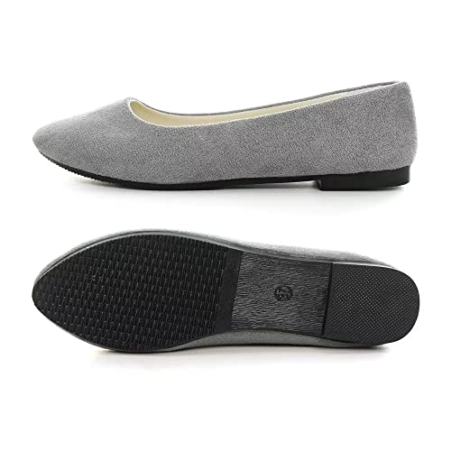 Stunner Women Cute Slip-On Ballet Shoes Soft Solid Classic Pointed Toe Flats Grey 38 #TOP4