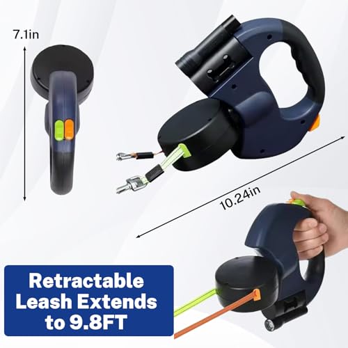 Einziehbare Hundeleine,10Fuß Hundeleine mit LED-Licht, Doppelleine für 2 Hunde, 360° Verhedderungsfreier Leinenverlängerung, mit Kotbeutel, für Hunde bis 50kg, für Training und Spaziergänge (Schwarz)
