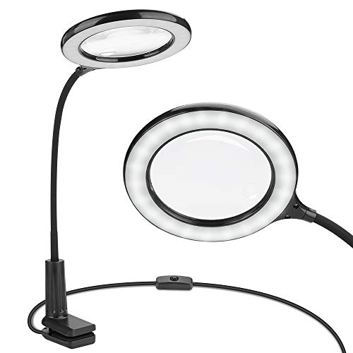 Color You Lampe Loupe 3X, Loupe Eclairante LED Loupe sur Pied Loupe de Table USB avec 3 Niveaux Lumière Réglable et Pince Détachable
