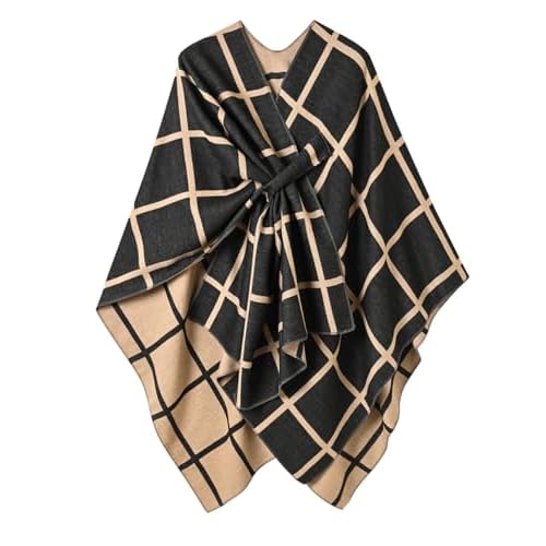 Ferand Shawl Wraps for Women, Open Front Poncho Sweater, Warm & Soft Gifts for Fall Winter Black & Brown