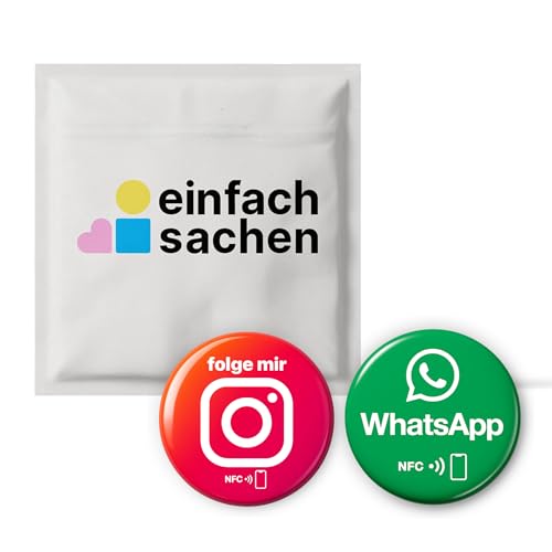 Mix-Set: 1x Instagram „folge mir“ NFC Sticker & 1x WhatsApp NFC Sticker – Profil teilen & WhatsApp Termine vereinbaren – programmierbar, 3 cm Ø, wiederverwendbar – für Empfang, Social Media & Events