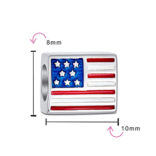Red White Blue Stripe Holiday American Usa Patriotic Flag Star Charm Bead For Women Teens .925 Sterling Silver Fits European Bracelet #TOP2