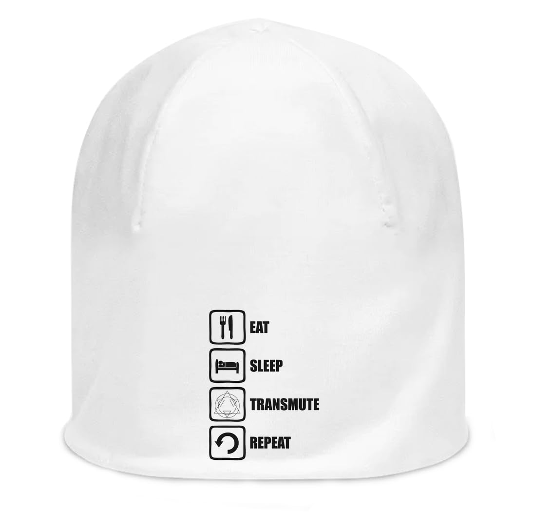Bonnet souple unisexe Eat Sleep Transmute Repeat en coton blanc fin et extensible