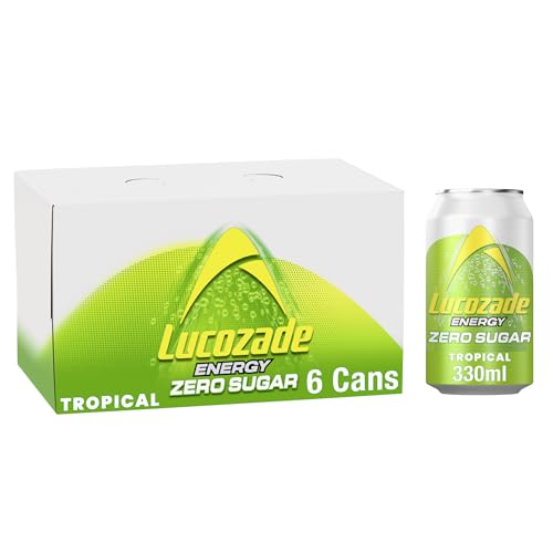 Lucozade Energy Zero Sugar Drink Tropical 330ml can (Pack of 6)