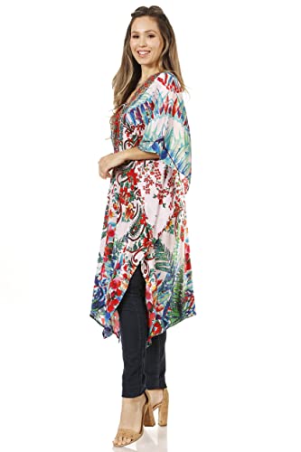 Sakkas Zeni Women's Short Sleeve V-Neck Summer Floral Print Caftan Dress Cover-up3