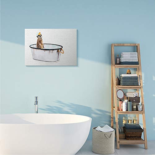 Image of Stupell Industries 'Meerkat Bubble Bath Vintage White Tin Tub'| Canvas Art | Stupell Industries | 30 x 24 Inches, Easy to Hang and Sturdy, Made in USA, by Jennifer Redstreake