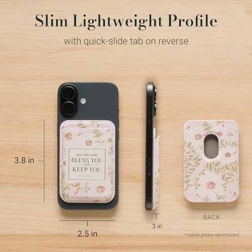 Image of Christian Art Gifts Women's Faux Leather Magnetic Phone Wallet: MagSafe Compatible 3.8 inch x 2.5 inch Sturdy Slim Cash /Card Holder, White Multicolor Floral & Gold, Lord Bless You Inspirational Scripture Gift
