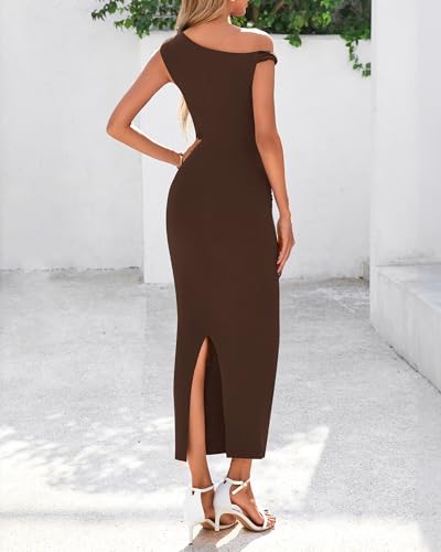 BTFBM Women's Formal Cocktail Dresses Fall 2025 One Shoulder Twist Strap Ruched Bodycon Elegant Wedding Party Maxi Dress3