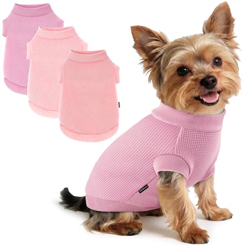 Image of 3 Pack Dog Shirt for Small Supplies Functional Waffle Dog Clothes Warm Soft Sweatshirt Outfit for Dogs Cats Pet Apparel