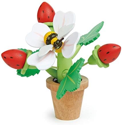 Tender Leaf ToysStrawberry Flower Pot - Indoor Garden Pretend Play with Magnetic Bumblebee, Removable Leaves and Strawberries - Basic Life Learning Skills Fun for Children 3+