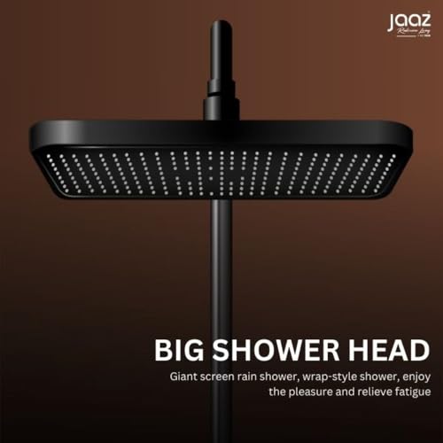 Image of Jaaz Thermostatic Piano Shower Set for Bathroom with Rainfall Showerhead, Waterfall Outlet, Hand Shower & Temperature Display - Matte Black (Astra)
