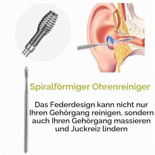 Ohrenreiniger, Ohrenschmalz Entferner 8 in1 Ohrreiniger aus Edelstahl, Wiederverwendbares Ohrenschmalz Reiniger, Ohrreinigungswerkzeug Set