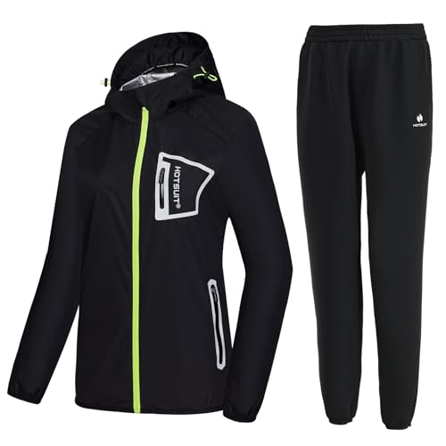 HOTSUIT Sauna Suit Women Durable Boxing Sweat Suits Gym Workout Exercise Sauna Jacket Pants, Black, L