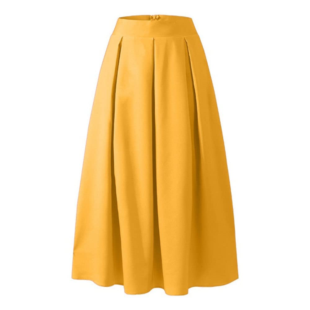 Gonne,Gonna Lunga da Donna Gonna A Pieghe A Vita Alta Gialla Moda con Tasche Cerniera A-Line Increspato Plus Size Semplice Casual Gonne Lunghe per Ragazze Signore,L