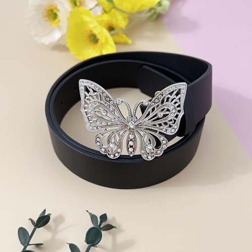 Women PU Leather Waist Belt Girls Bling Y2K Belts with Butterfly Buckle for Jeans Dress2