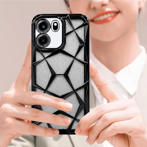 Image of VONZEE Gradient Glitter Case for Oneplus Nord Ce6, Luxury Electroplated 3D Cube, Diamond Bling Shiny Soft TPU Clear Shockproof Women Girls Protective Phone Cover (Black)