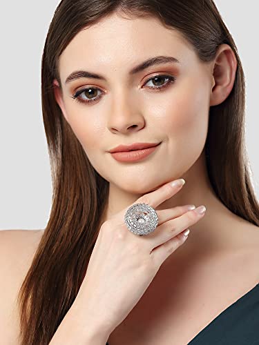 Image of Karatcart Platinum Plated Elegant Austrian Crystal Adjustable Leaf Ring for Women and Girls
