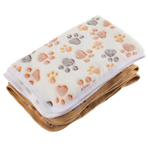 WLLHYF 2 Stück Haustierdecke, Flanell Kuschelig Warm Beruhigende Decke Pfotenabdruck-Überwurf Bettdecke für Katzen, Hunde, Welpen, Kätzchen (Braun+Weiß)